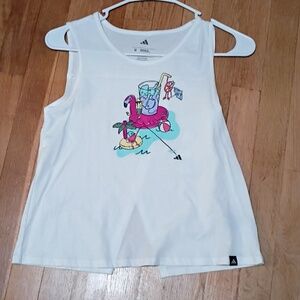Adidas Kids White Tank Top with Fun Flamingo Graphic Girls Size Medium Nwt 10-12